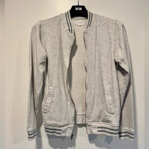 Five Four Light Gray Bomber Jacket with Stripe Trim